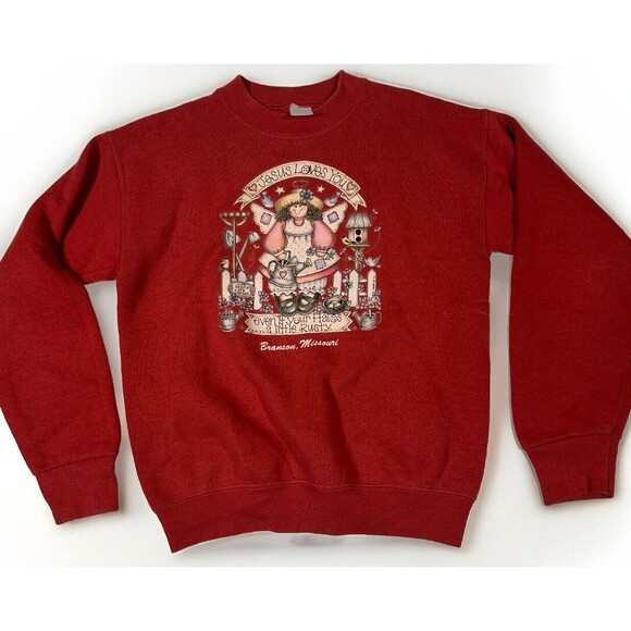 Vintage Jesus Loves You Crewneck Sweatsahirt Fruit of the Loom Made in USA Small - Picture 1 of 5